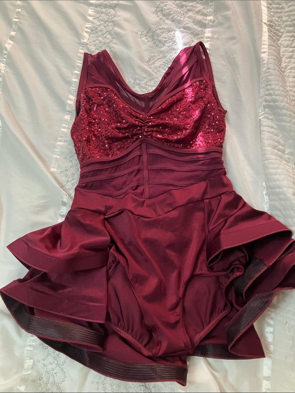 Weissman Wine Sequin Bodice Formal Dance Dress